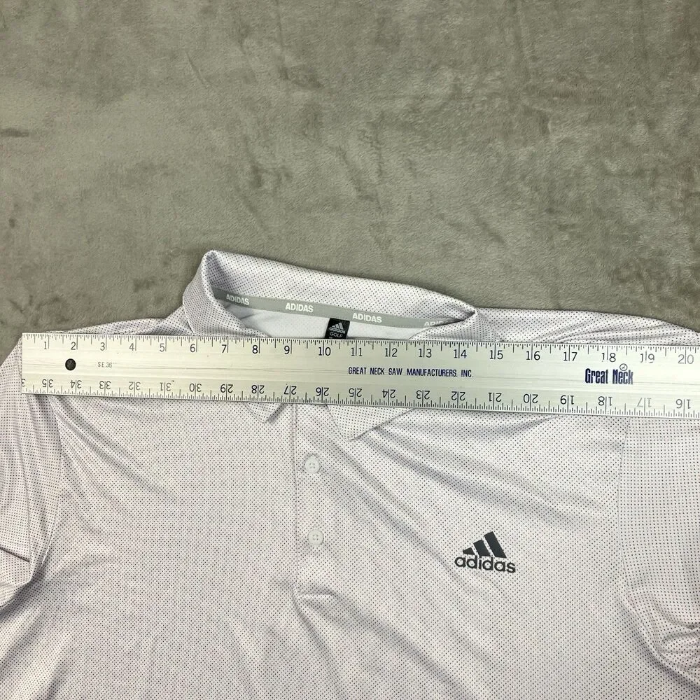 Adidas Polo Shirt Mens XL White Short Sleeve Logo Dotted Golf Shirt Activewear